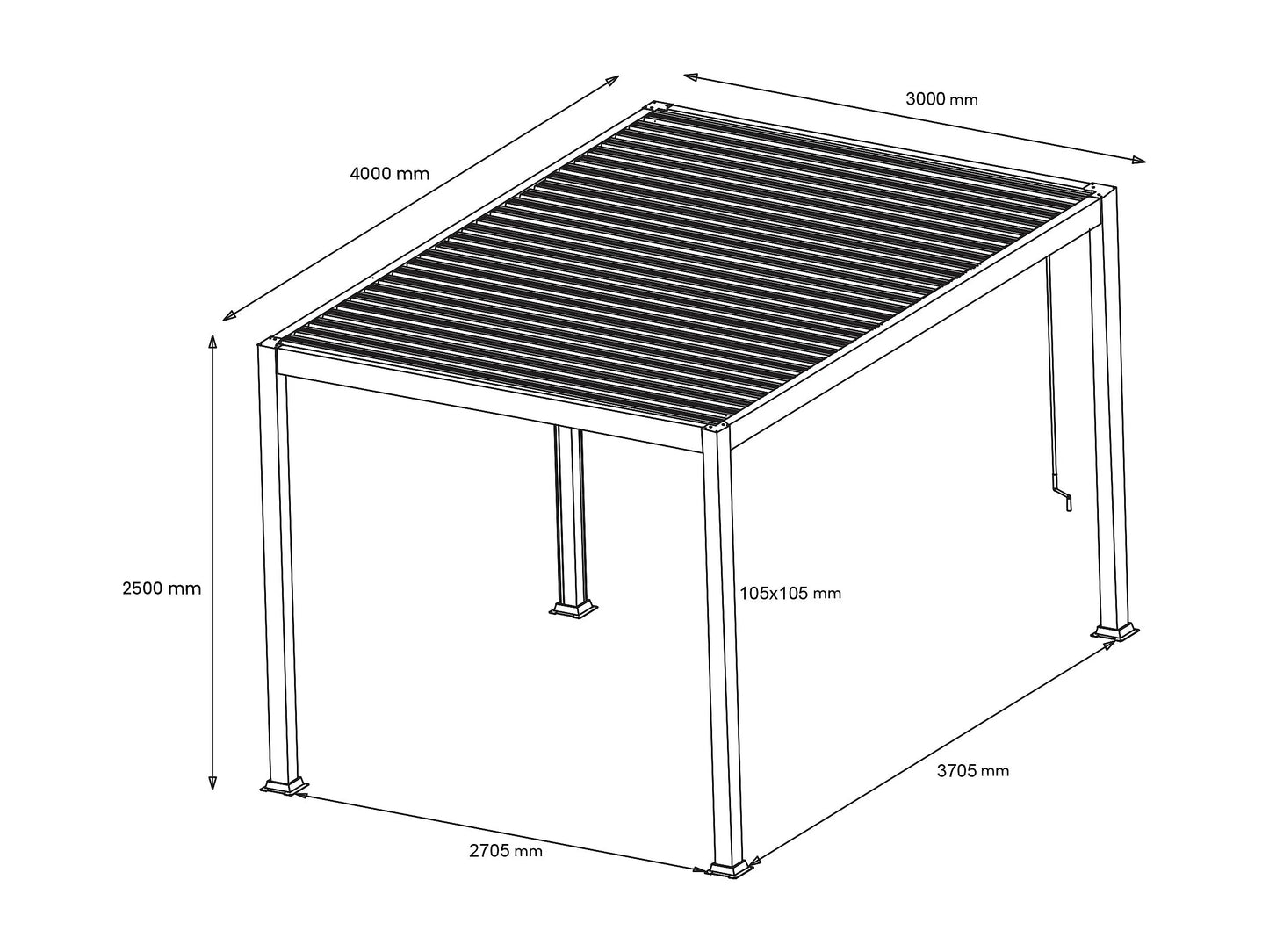 Pérgola bioclimática autoportante de aluminio 12m² con cortina retráctil An.300 cm - Antracita - ALMAFI