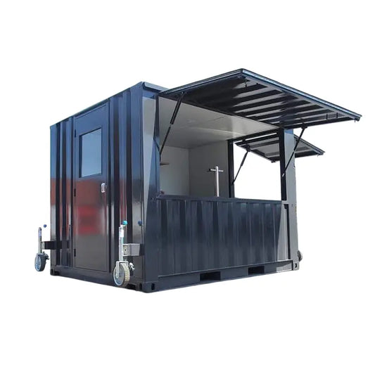 Contenedor de transporte de 10 pies convertido en una cocina profesional totalmente equipada: un camión de comida 100% móvil.