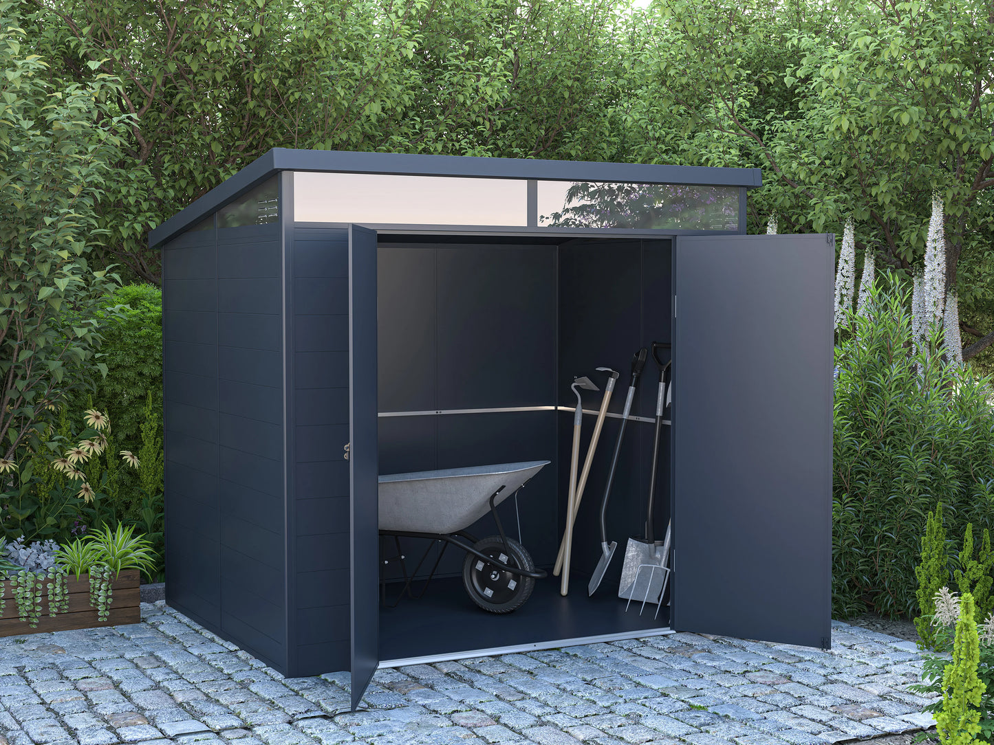 Caseta de jardín de resina gris antracita 4 m² con suelo - MINARO