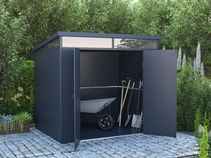 Caseta de jardín de resina gris antracita 4 m² con suelo - MINARO