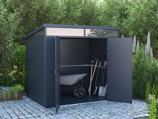 Caseta de jardín de resina gris antracita 4 m² con suelo - MINARO