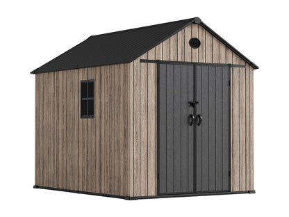 Hoggar – Caseta de Resina Jardín 6,41m2 - Suelo – Ventana – Efecto Madera Premium - Doble Puerta Amplia – Protección UV e Impermeable – Cierre con Pasador
