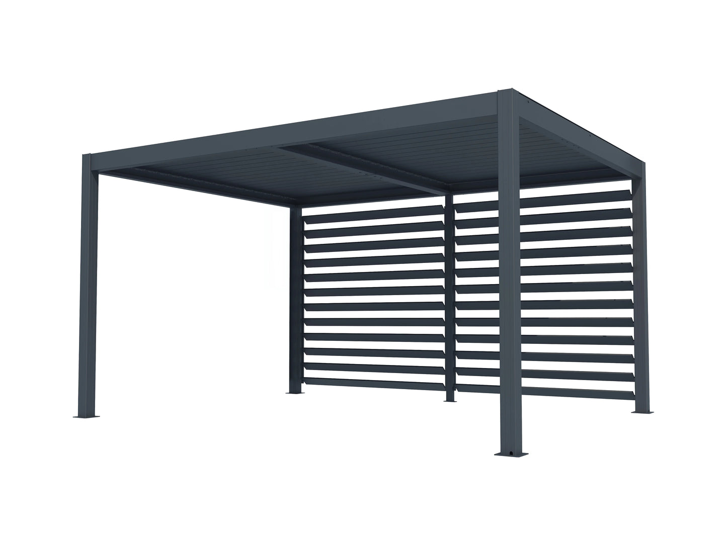 Pérgola bioclimática autoportante eléctrica antracita en aluminio con lamas orientables y celosía 3,68 m - 12 m² - AMADORA
