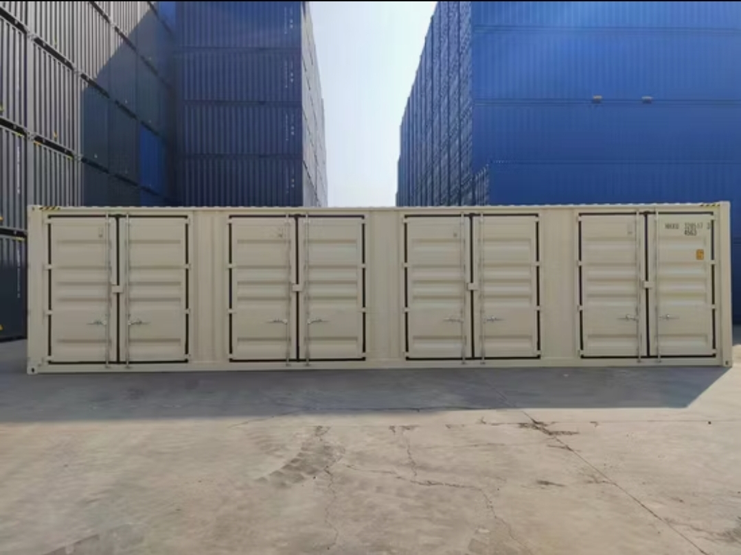 Contenedor High Cube de 40 pies con 4 puertas laterales color beige