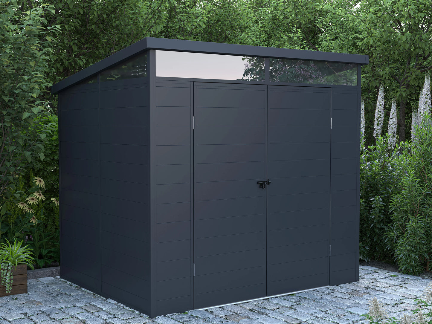Caseta de jardín de resina gris antracita 4 m² con suelo - MINARO
