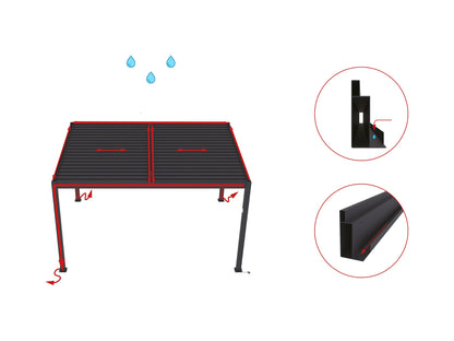 Pérgola bioclimática autoportante eléctrica antracita en aluminio con lamas orientables y celosía 3,68 m - 12 m² - AMADORA